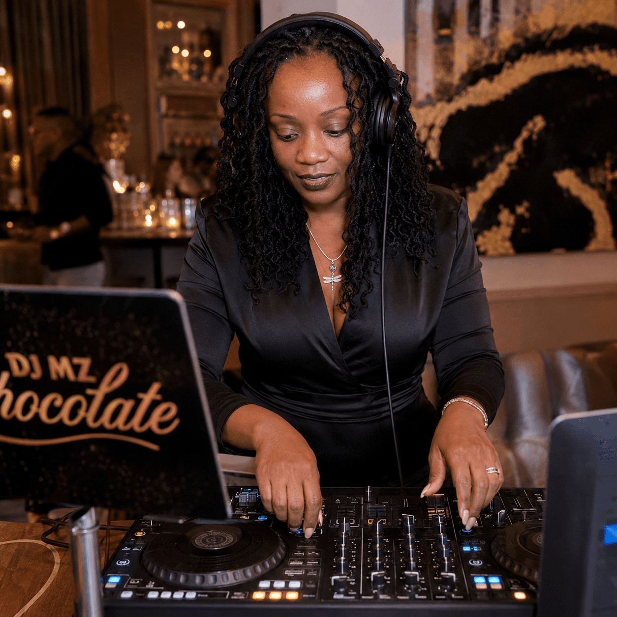 DJ Mz Chocolate at the booth